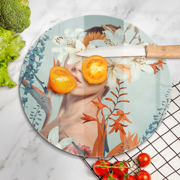 Üveg vágódeszka Nő virágban