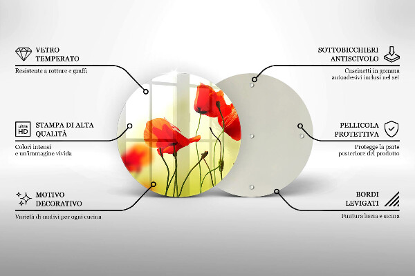 Üveg vágódeszka Piros pipacs virágok