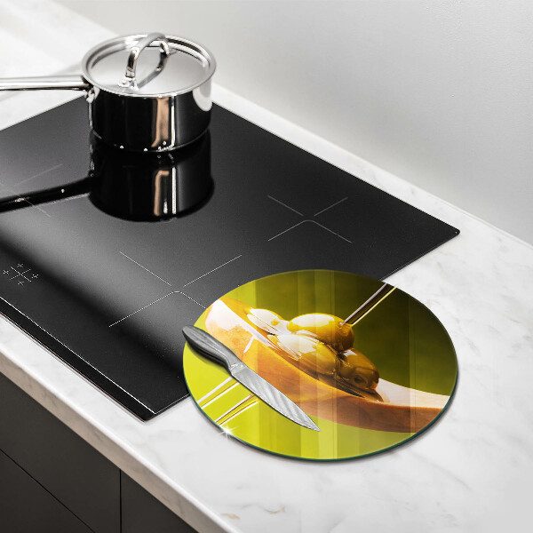 Üveg vágódeszka Olívaolaj és olívabogyó