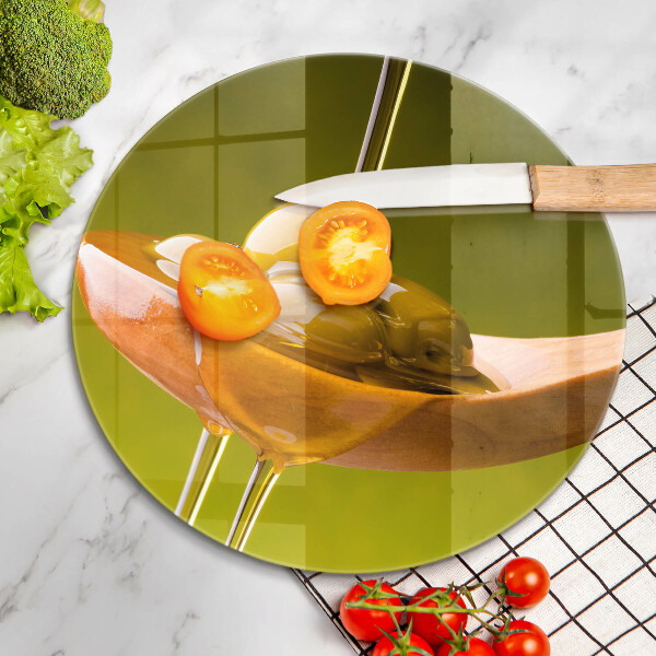 Üveg vágódeszka Olívaolaj és olívabogyó