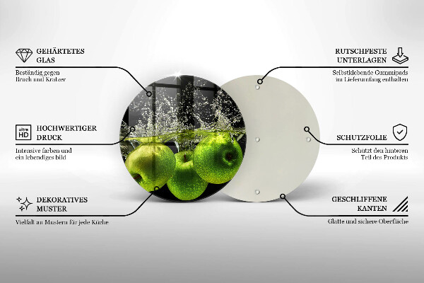 Üveg vágódeszka Zöld alma és víz