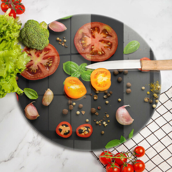 Üveg vágódeszka Paradicsom és fűszerek