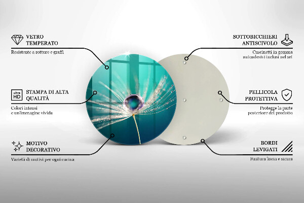 Üveg vágódeszka Harmat a pitypangon