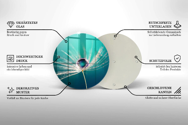 Üveg vágódeszka Harmat a pitypangon