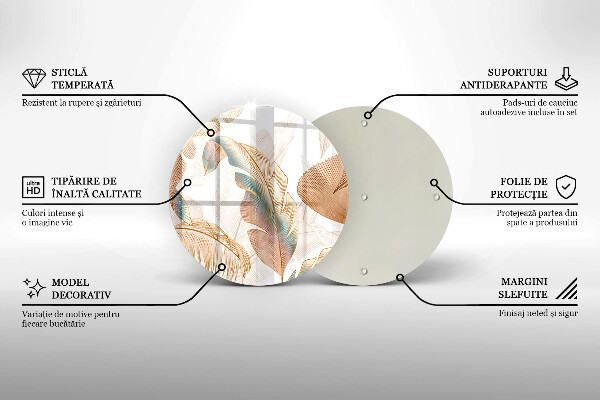 Üveg vágódeszka Boho tollak és levelek