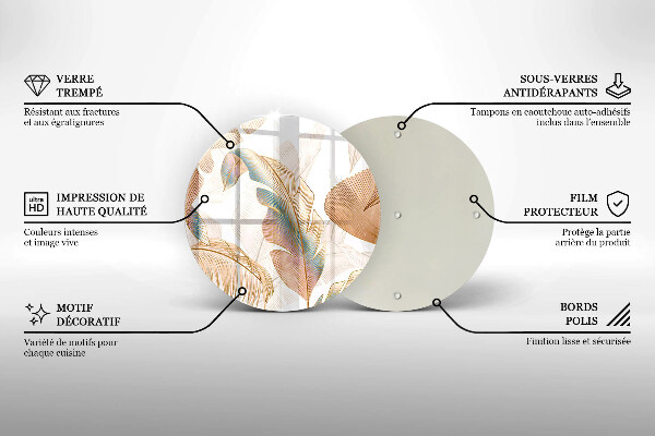 Üveg vágódeszka Boho tollak és levelek