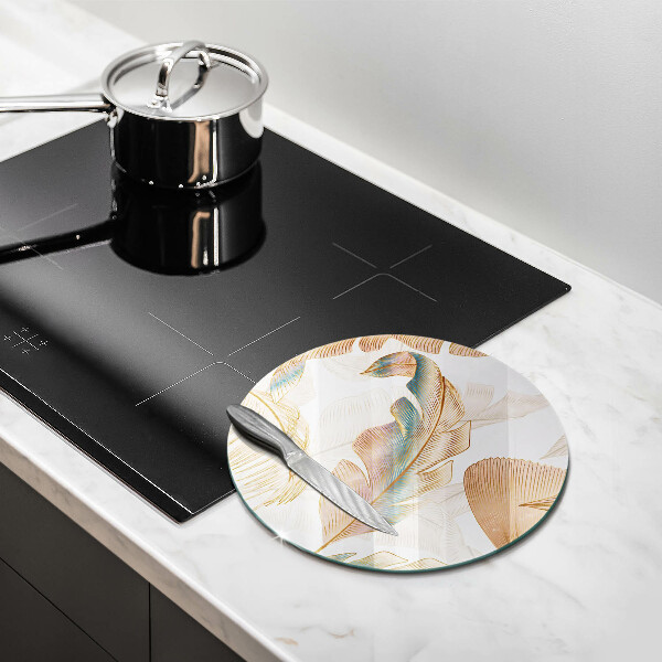 Üveg vágódeszka Boho tollak és levelek