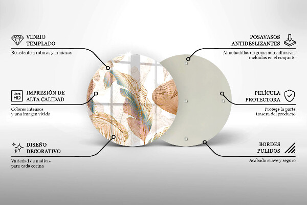 Üveg vágódeszka Boho tollak és levelek