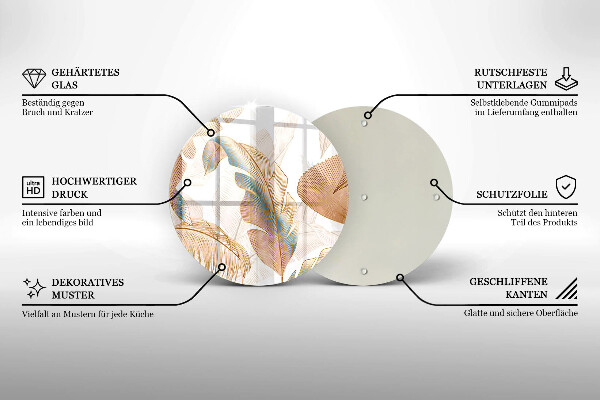 Üveg vágódeszka Boho tollak és levelek