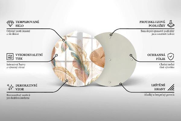 Üveg vágódeszka Boho tollak és levelek