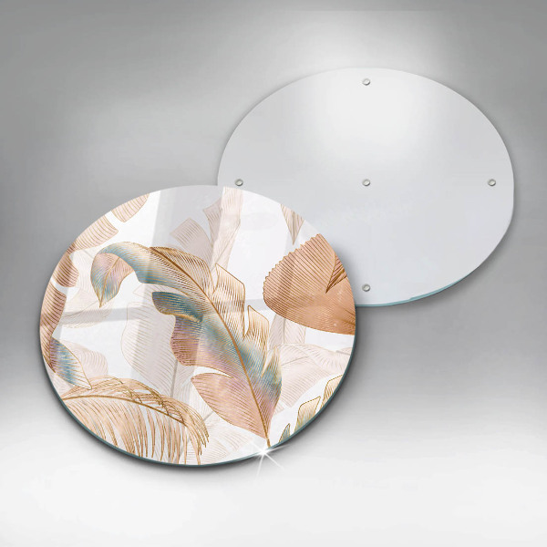 Üveg vágódeszka Boho tollak és levelek