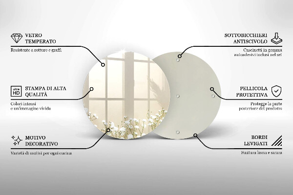 Üveg vágódeszka Gipsz boho virágok