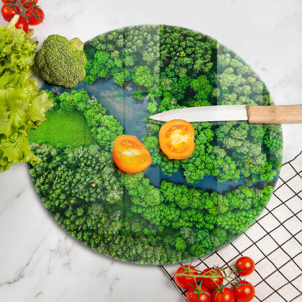 Üveg vágódeszka Erdő és folyó madártávlatból