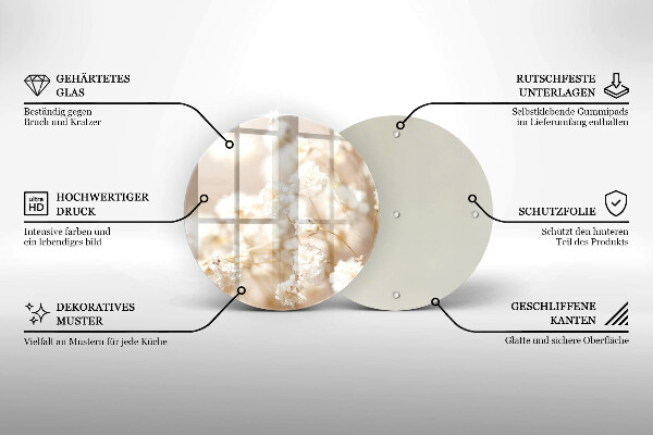 Üveg vágódeszka Finom fehér virágok