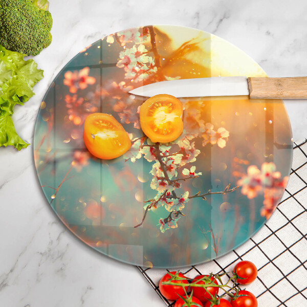 Üveg vágódeszka Alma virágzik a napon