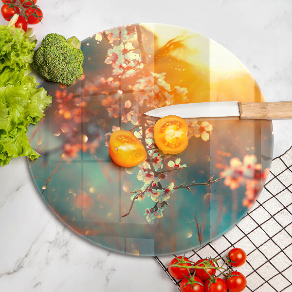 Üveg vágódeszka Alma virágzik a napon