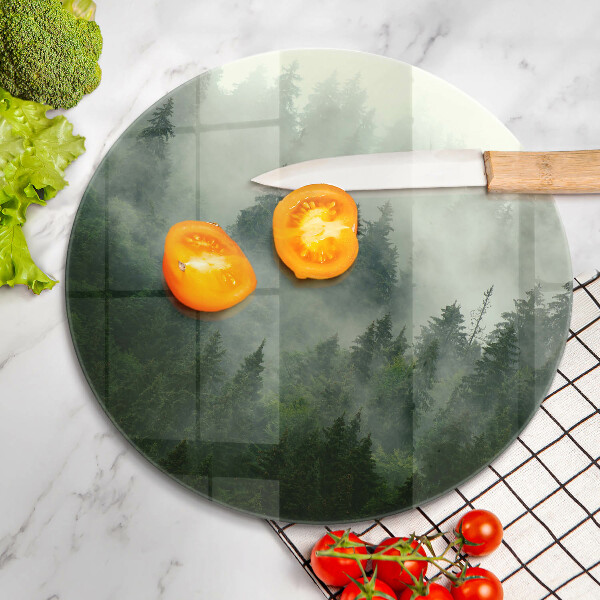 Üveg vágódeszka Ködös erdei táj