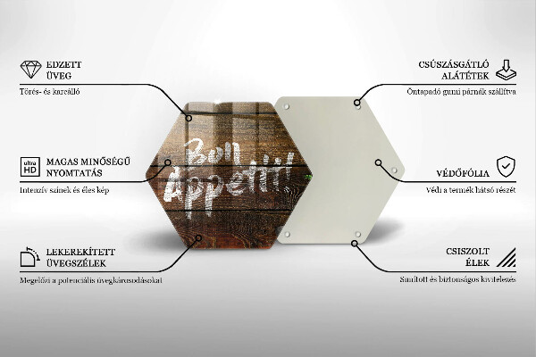 Üveg vágódeszka Bon Appetit feliratos táblák