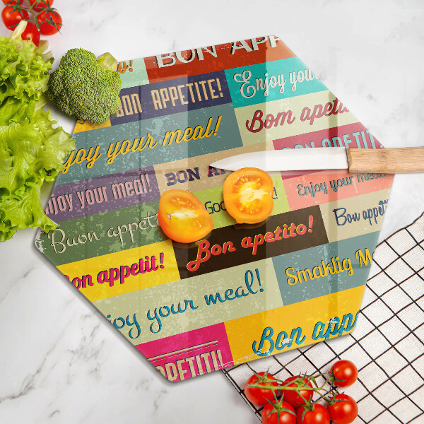 Üveg vágódeszka Feliratok Jó étvágyat nyelvek