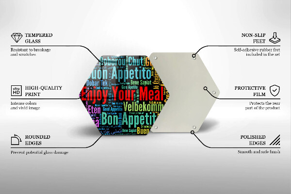 Üveg vágódeszka Feliratok Jó étvágyat nyelvek