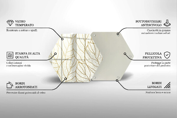 Üveg vágódeszka Line-art levelek minta