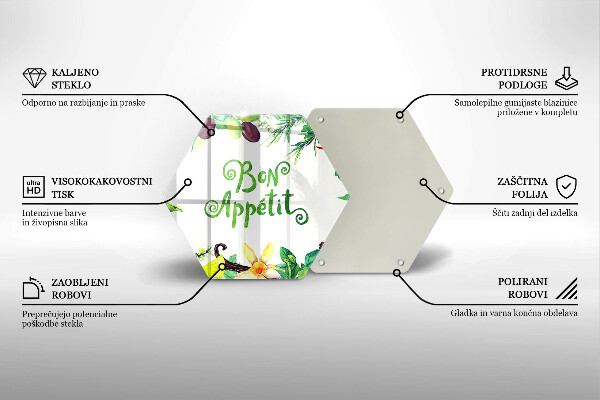 Üveg vágódeszka Bon Appetit felirat