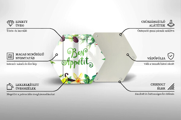 Üveg vágódeszka Bon Appetit felirat