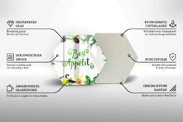 Üveg vágódeszka Bon Appetit felirat