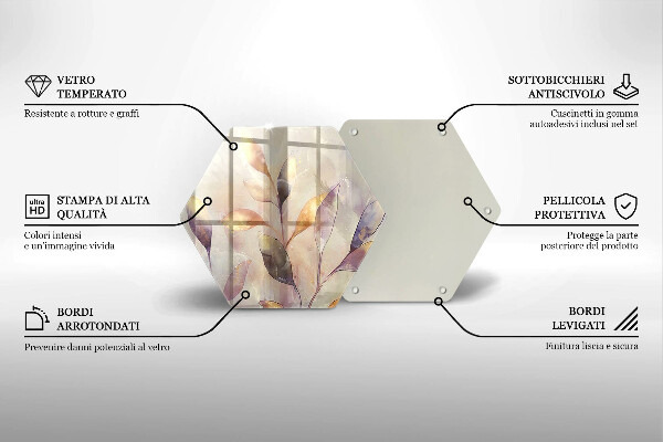 Üveg vágódeszka Festett boho levelek