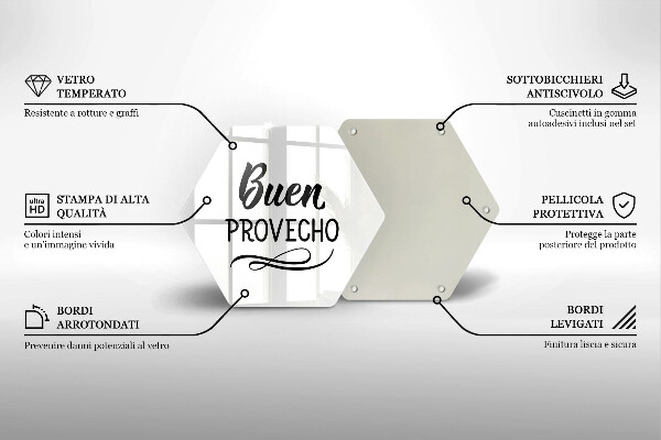 Üveg vágódeszka A Buen provecho felirat