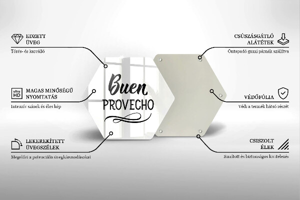 Üveg vágódeszka A Buen provecho felirat