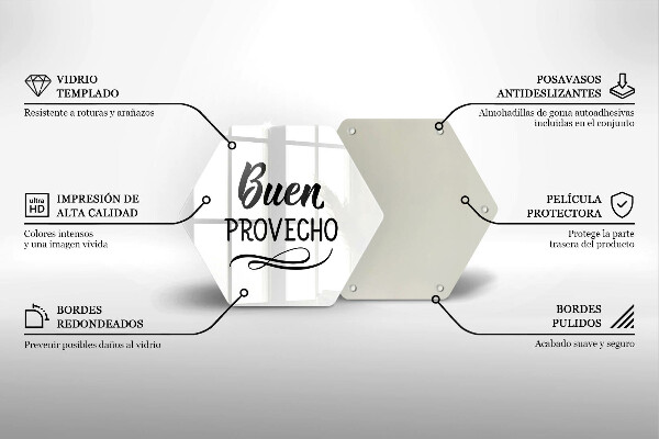 Üveg vágódeszka A Buen provecho felirat