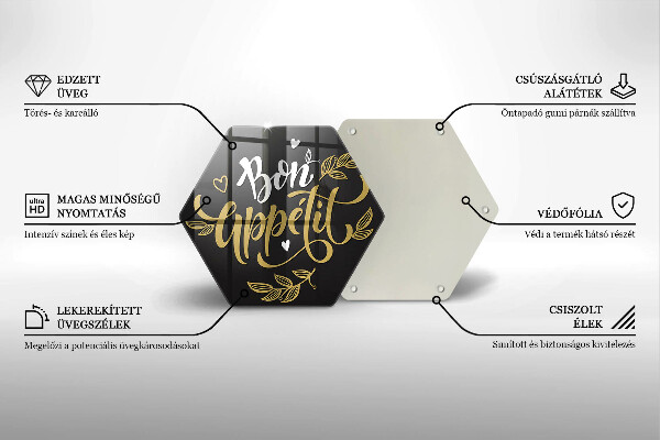 Üveg vágódeszka Bon Appetit felirat