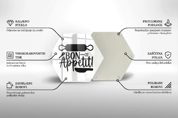 Üveg vágódeszka Bon Appetit felirat