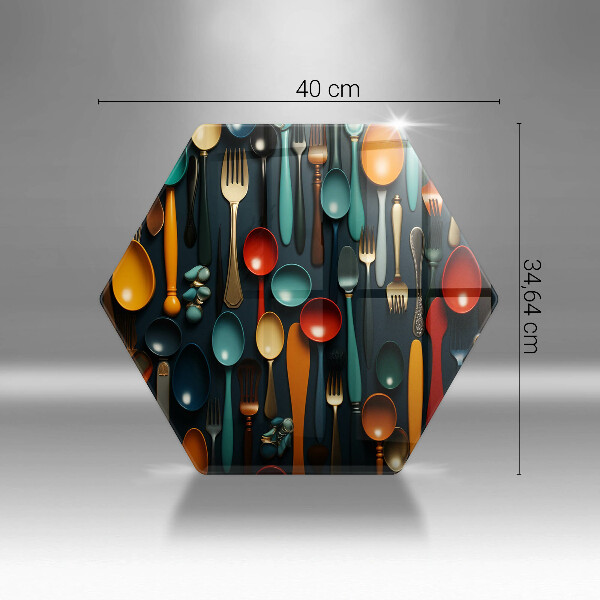 Üveg vágódeszka Színes kanalak és villák