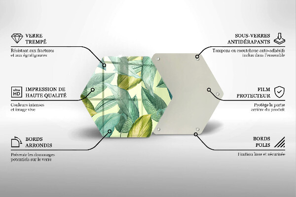 Üveg vágódeszka Zöld trópusi levelek
