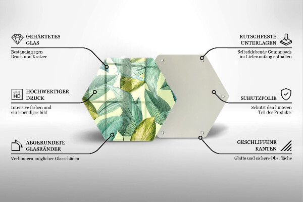 Üveg vágódeszka Zöld trópusi levelek