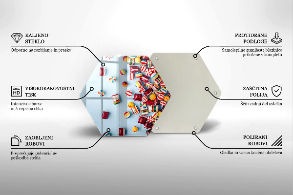 Üveg vágódeszka Színes cukorkák