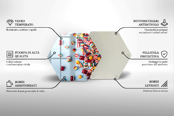 Üveg vágódeszka Színes cukorkák