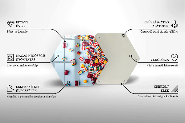 Üveg vágódeszka Színes cukorkák