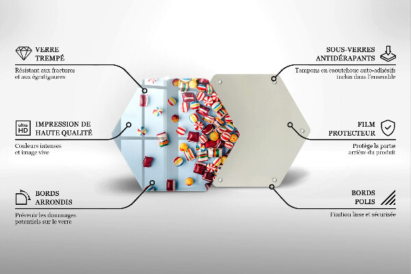 Üveg vágódeszka Színes cukorkák