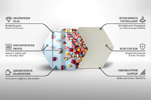 Üveg vágódeszka Színes cukorkák