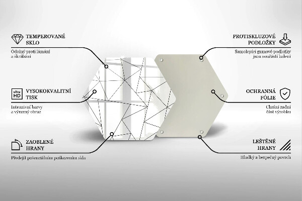 Üveg vágódeszka Fehér háromszögek