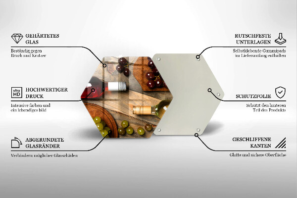 Üveg vágódeszka Borosüvegek és szőlő