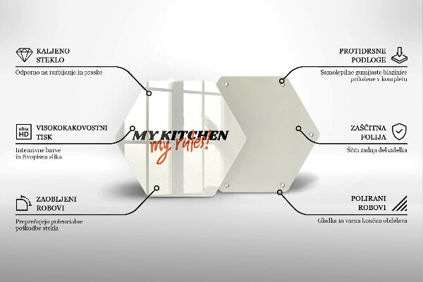 Üveg vágódeszka My kitchen my rules