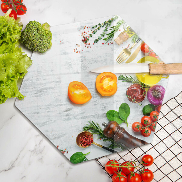 Üveg vágódeszka Zöldségek és fűszerek