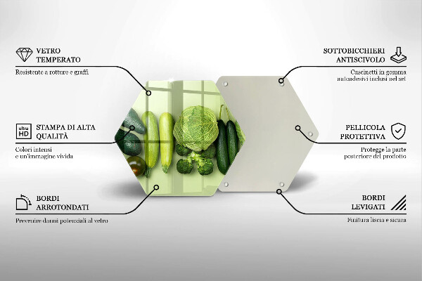Üveg vágódeszka Zöld gyümölcsök és zöldségek