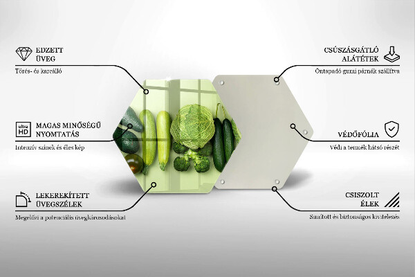 Üveg vágódeszka Zöld gyümölcsök és zöldségek