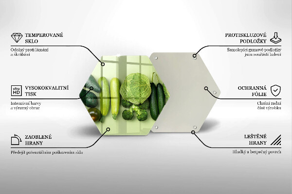 Üveg vágódeszka Zöld gyümölcsök és zöldségek