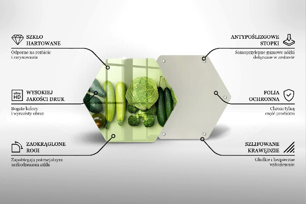 Üveg vágódeszka Zöld gyümölcsök és zöldségek
